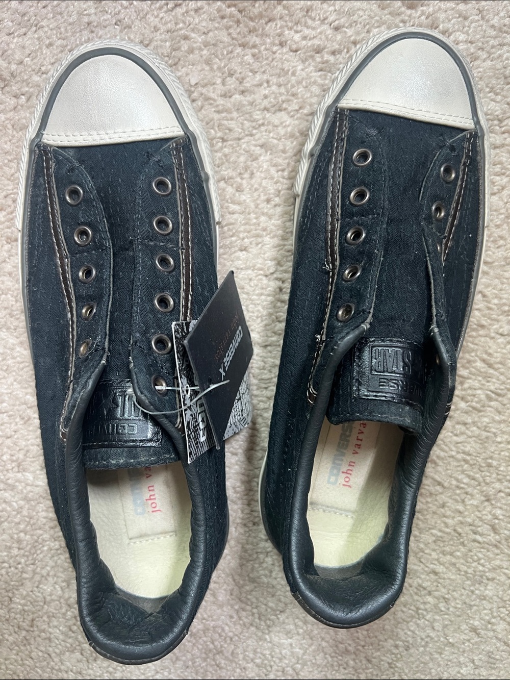 John varvatos converse Black Slip-On Canvas Sneakers with White Toe Cap